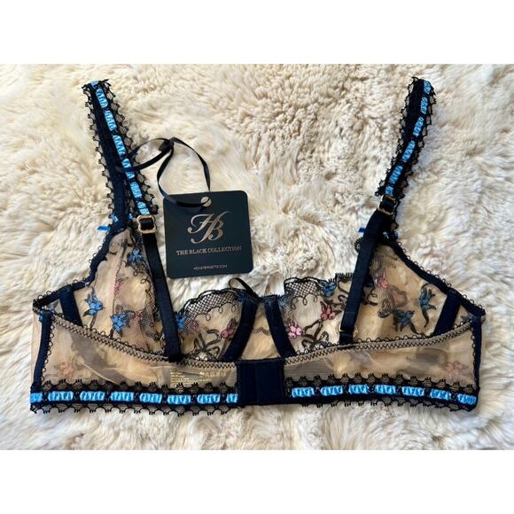 Honey Birdette PASCALE🩵 Blue Pink Embroidered Bra 32A - Picture 4 of 4